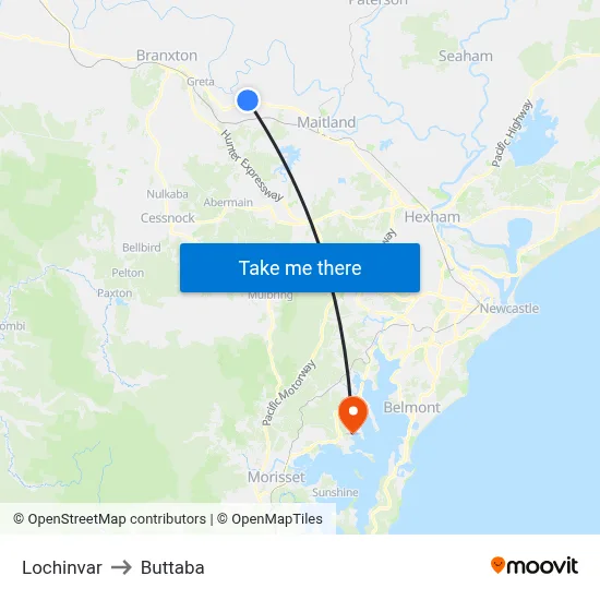 Lochinvar to Buttaba map