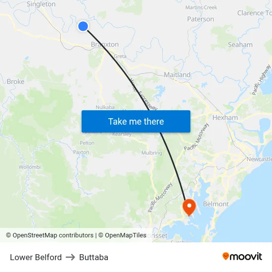 Lower Belford to Buttaba map