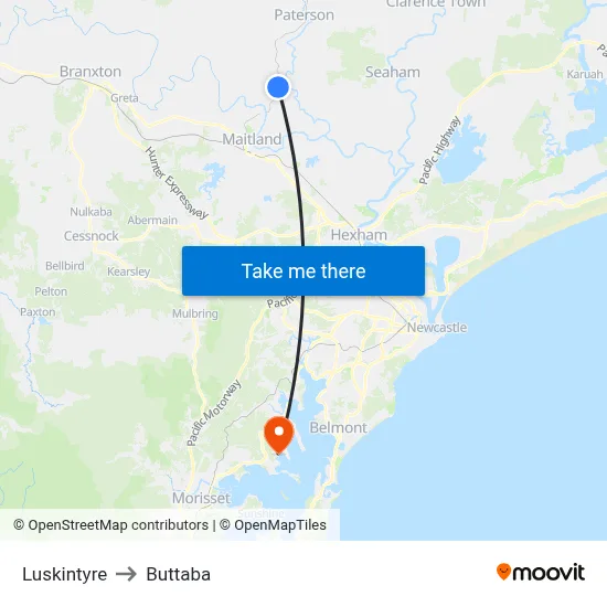 Luskintyre to Buttaba map