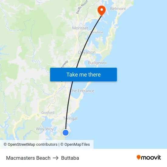 Macmasters Beach to Buttaba map