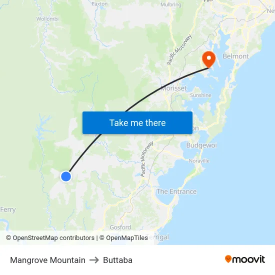 Mangrove Mountain to Buttaba map