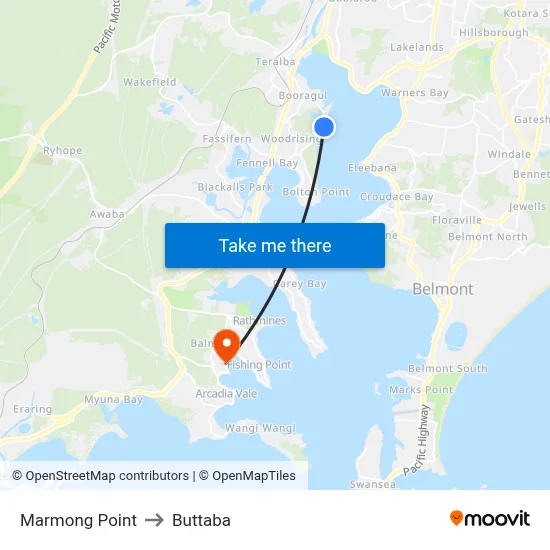 Marmong Point to Buttaba map