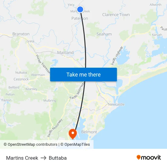 Martins Creek to Buttaba map