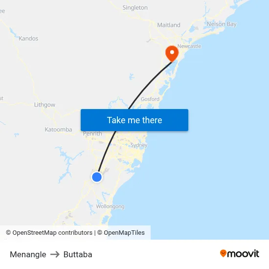 Menangle to Buttaba map