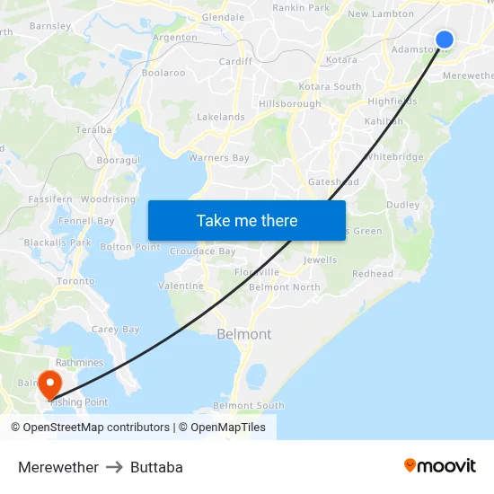 Merewether to Buttaba map