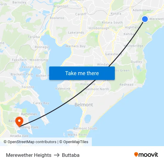 Merewether Heights to Buttaba map