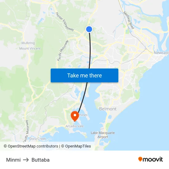 Minmi to Buttaba map