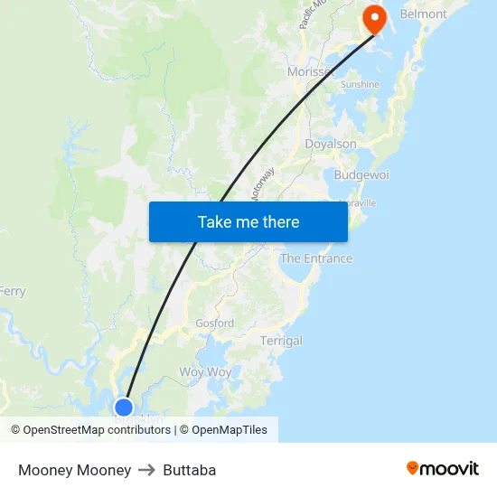 Mooney Mooney to Buttaba map