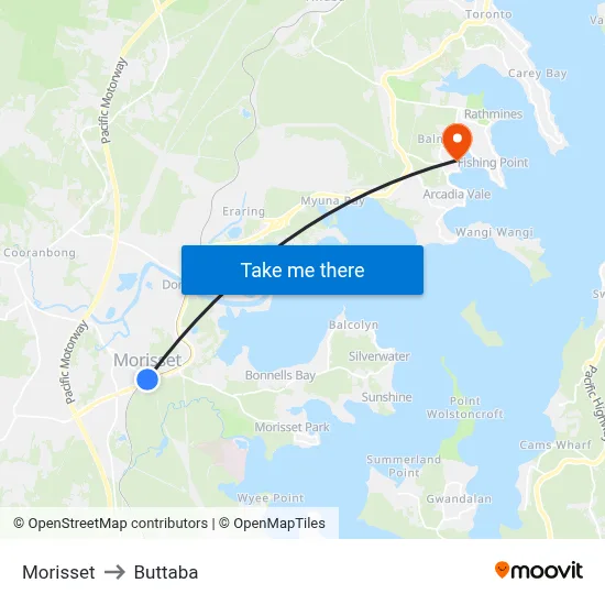 Morisset to Buttaba map