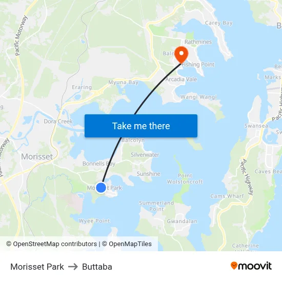 Morisset Park to Buttaba map