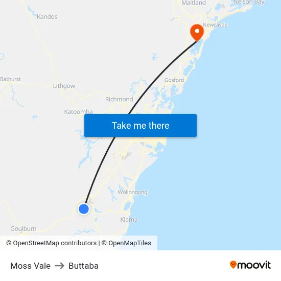 Moss Vale to Buttaba map