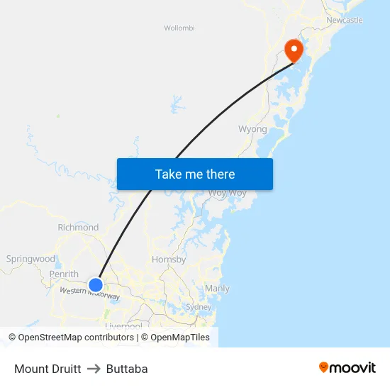 Mount Druitt to Buttaba map