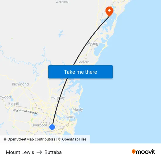 Mount Lewis to Buttaba map