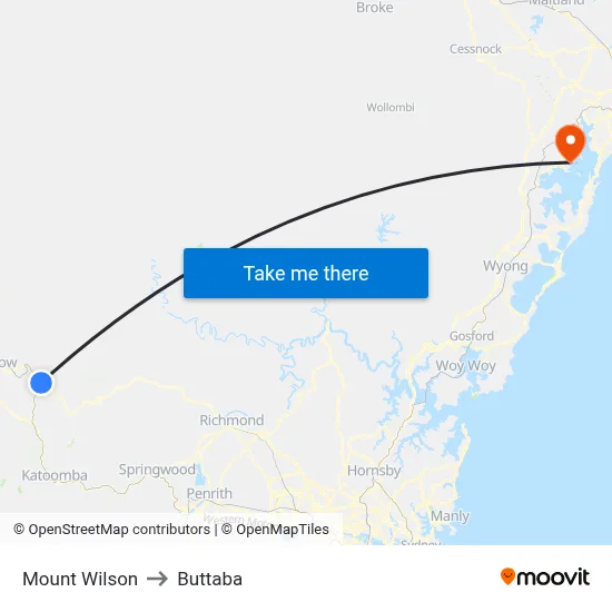 Mount Wilson to Buttaba map