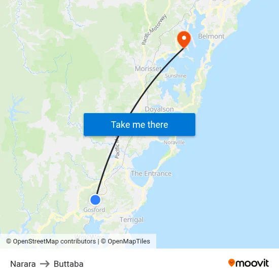 Narara to Buttaba map