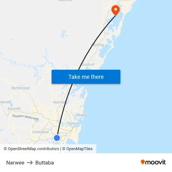 Narwee to Buttaba map