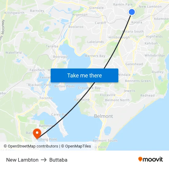 New Lambton to Buttaba map