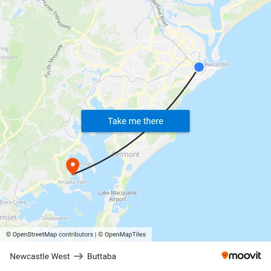 Newcastle West to Buttaba map