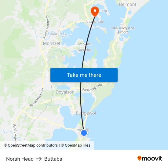 Norah Head to Buttaba map
