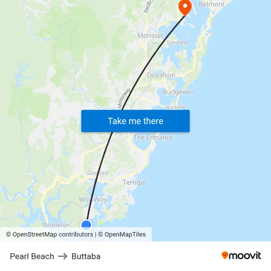Pearl Beach to Buttaba map