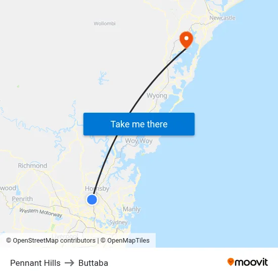 Pennant Hills to Buttaba map