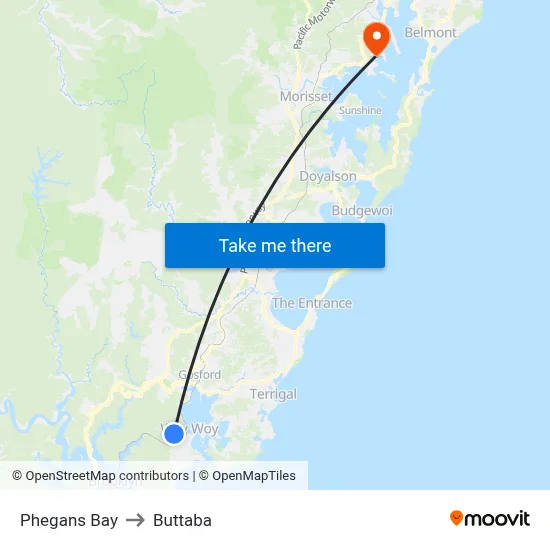 Phegans Bay to Buttaba map