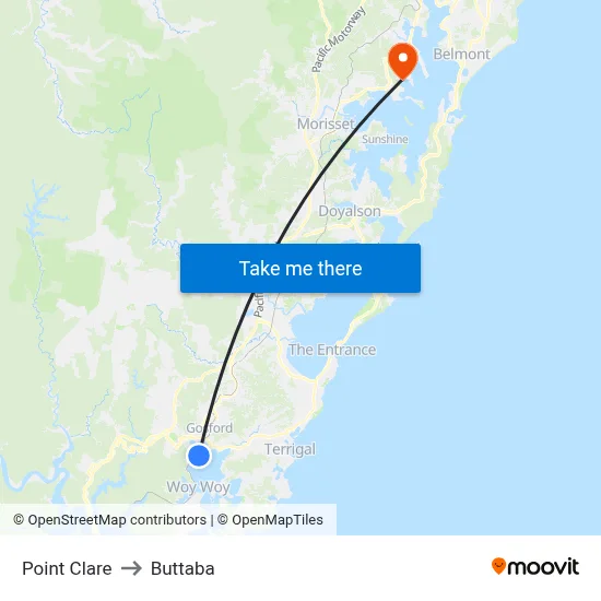 Point Clare to Buttaba map