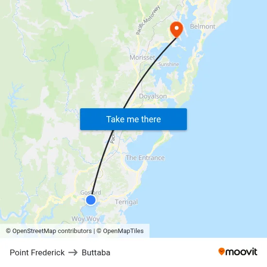 Point Frederick to Buttaba map