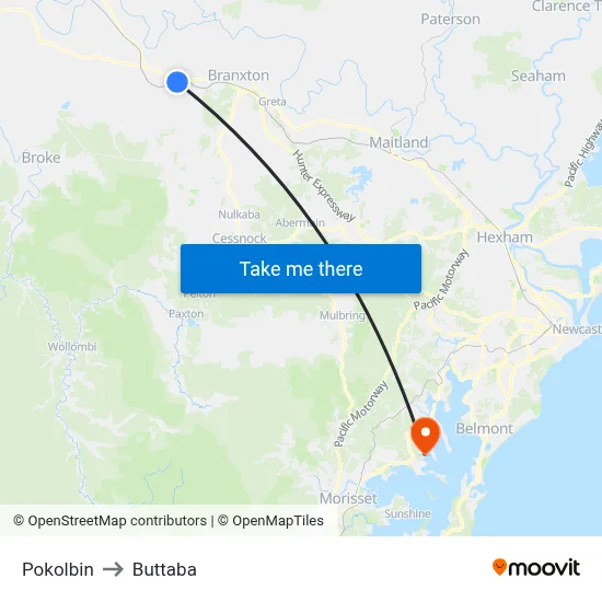 Pokolbin to Buttaba map