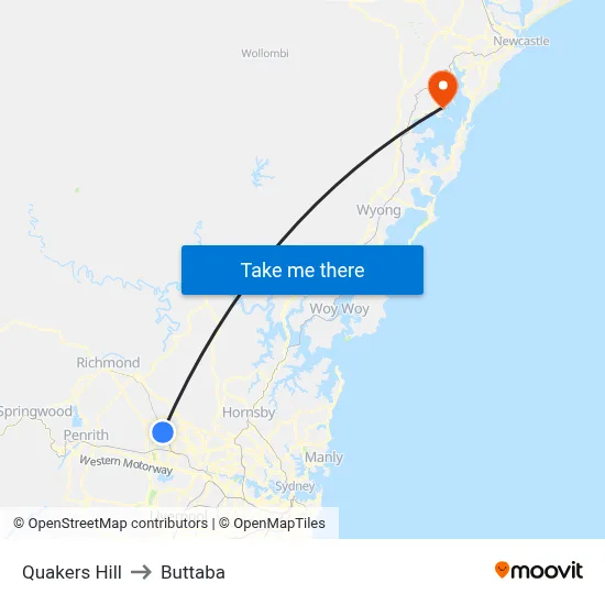 Quakers Hill to Buttaba map