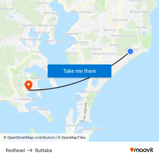 Redhead to Buttaba map