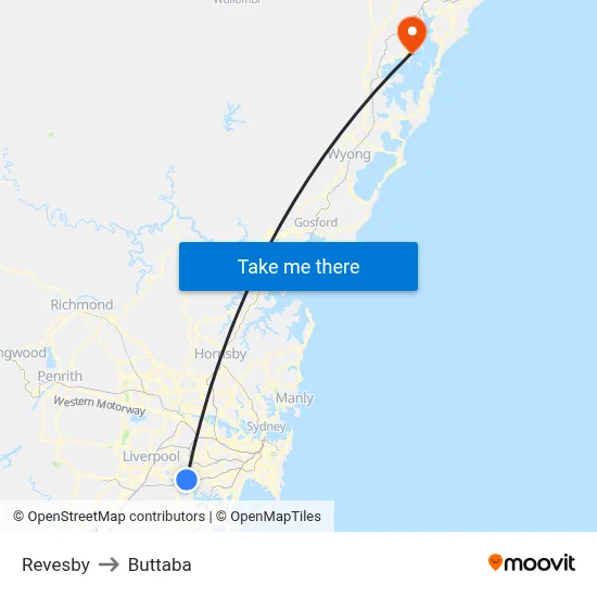 Revesby to Buttaba map