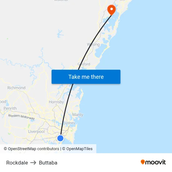 Rockdale to Buttaba map