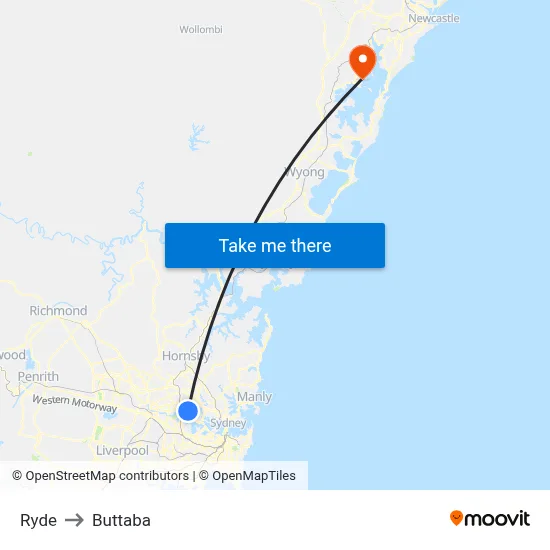 Ryde to Buttaba map