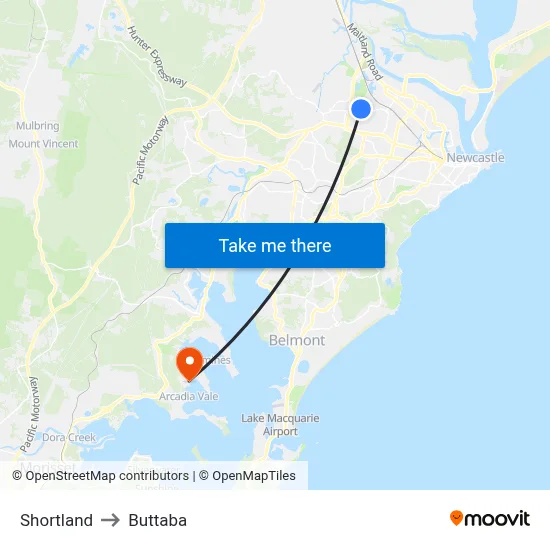 Shortland to Buttaba map