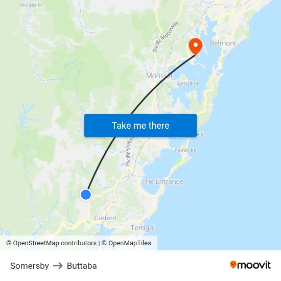 Somersby to Buttaba map