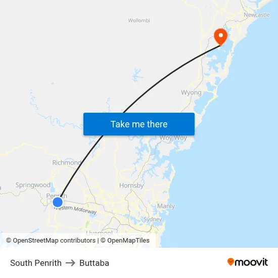 South Penrith to Buttaba map