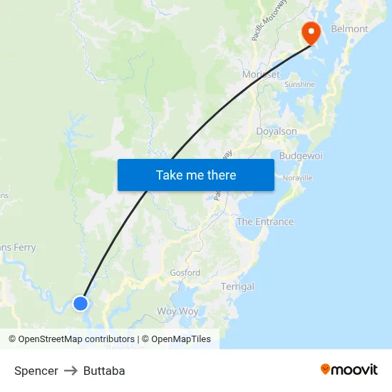 Spencer to Buttaba map