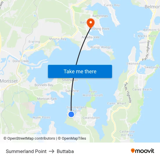 Summerland Point to Buttaba map