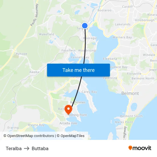 Teralba to Buttaba map