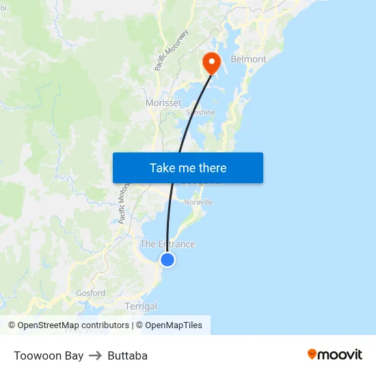 Toowoon Bay to Buttaba map