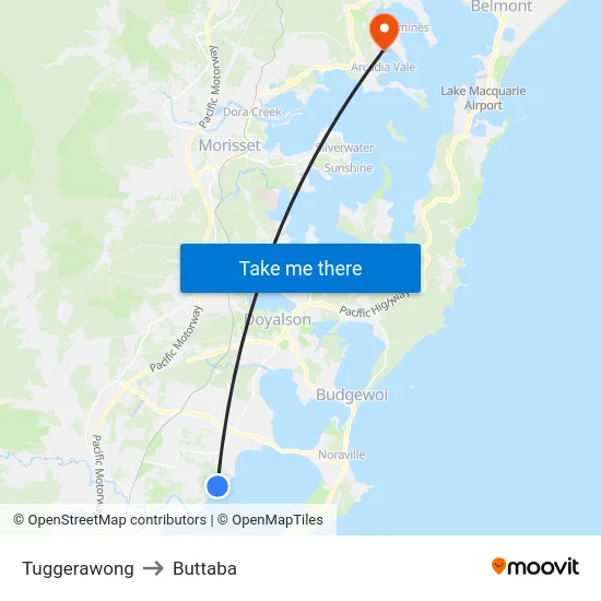 Tuggerawong to Buttaba map