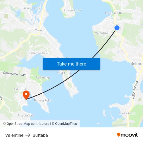 Valentine to Buttaba map
