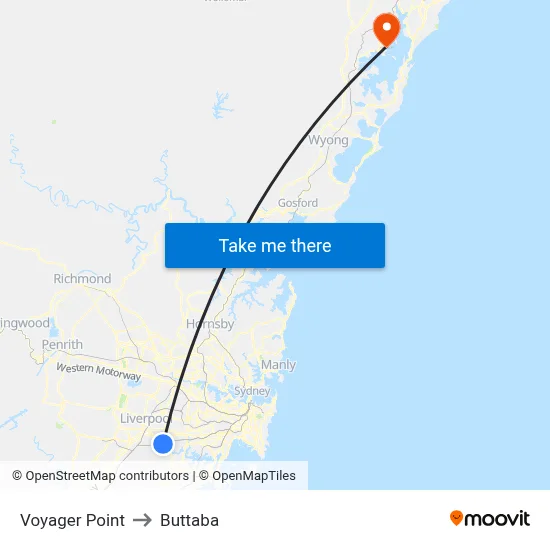 Voyager Point to Buttaba map