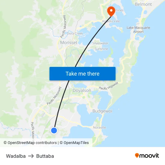 Wadalba to Buttaba map
