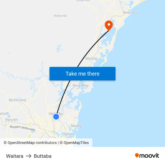 Waitara to Buttaba map