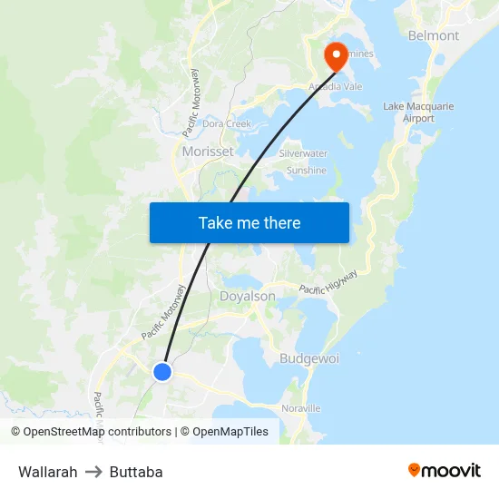 Wallarah to Buttaba map