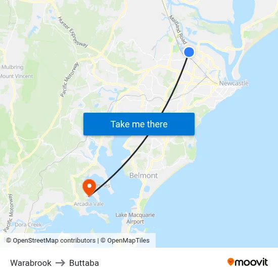 Warabrook to Buttaba map