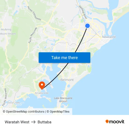 Waratah West to Buttaba map