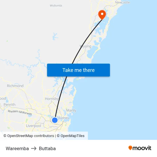 Wareemba to Buttaba map
